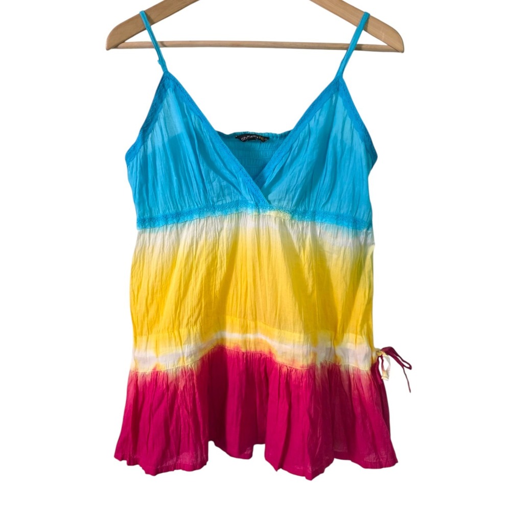Chaudry KC Y2K Colourful Gradient Tie Dye Cotton Gauze Tank Top Medium V Neck